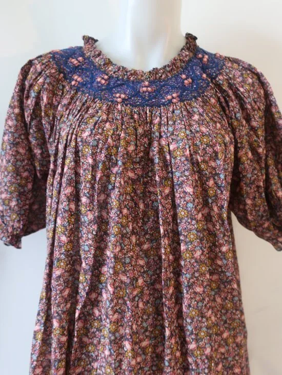 Womens Doen Odessa (Item- 25) Smocked Floral Multicolor Mini Shift Dress S - Picture 5 of 12